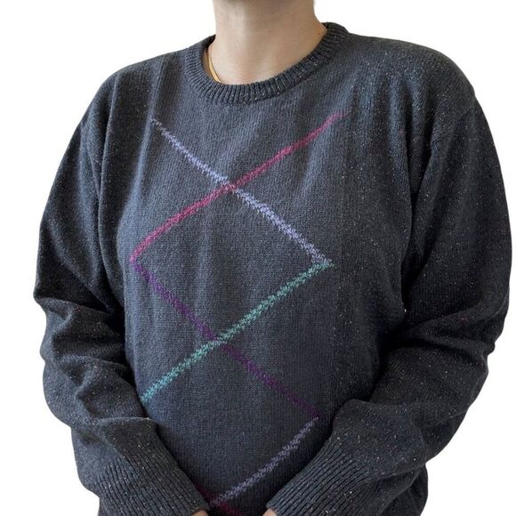 Vintage 1990s Gianfranco Ruffuni Gray Donegal Fleck Ski Argyle Sweater Sz M - Picture 7 of 8